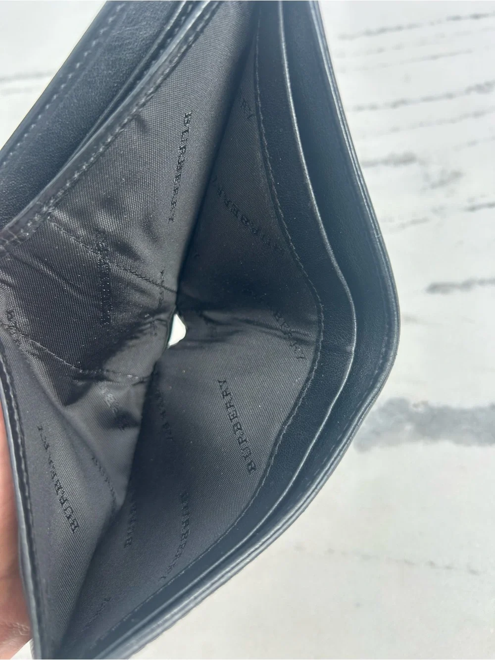 Men’s Burberry black on black plaid Leather Bifold Wallet